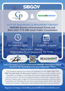 City of Beaumont and Beaumont Transit MWDBE Business Procurement Forum and 2025 - 2027 FTA DBE Goals Public Consultation